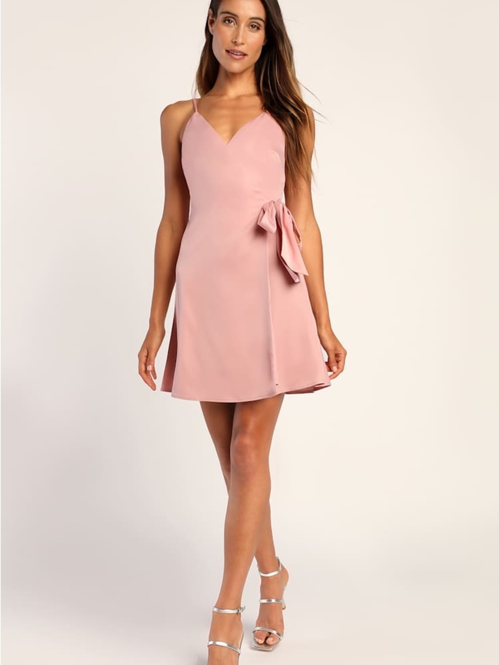 Lulu's Blush Pink V-Neck Tie-Side Mini Dress